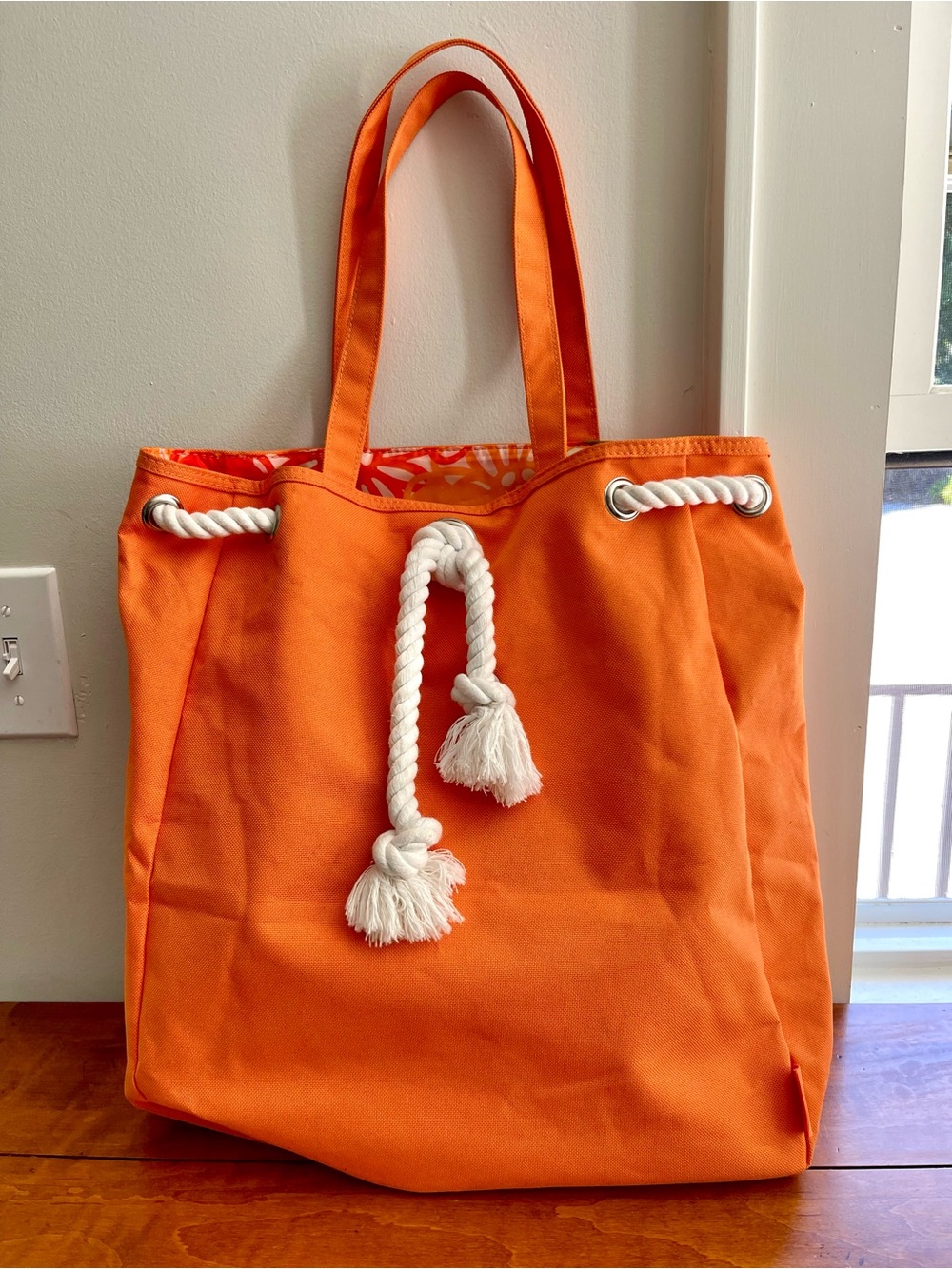 Orange Canvas Tote Bag with White Rope Detail by Clinique